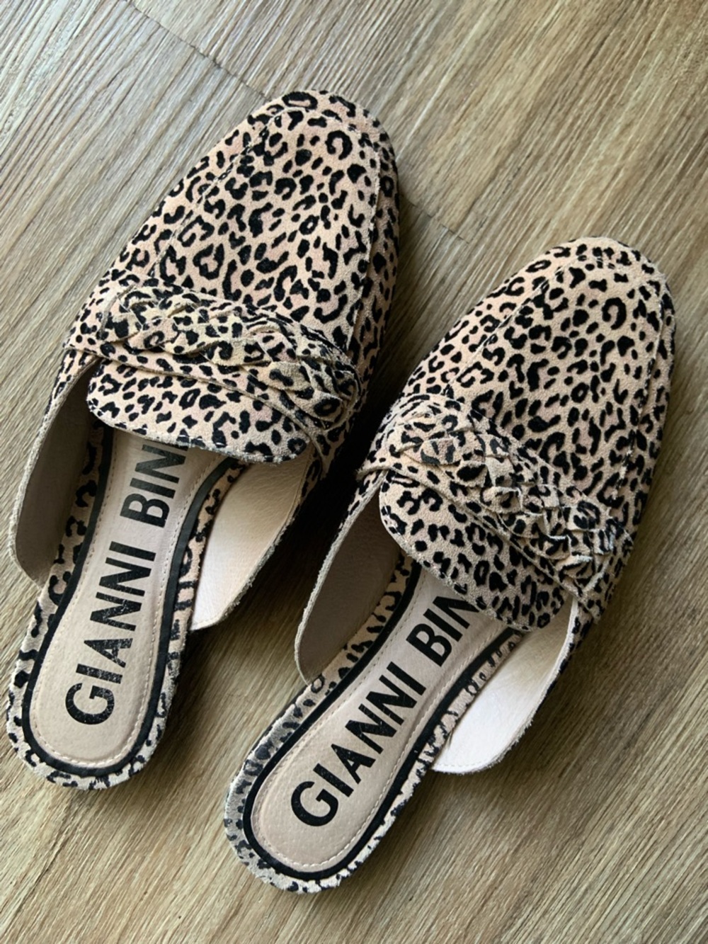 Gianni Bini Leopard Print Braided Flat Mules Loafers - Size 6.5